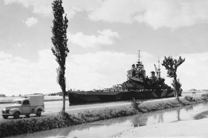 British battleship in the Suez Canal