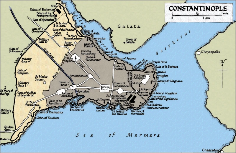 Map of Konstantinoupolis, circa 1453