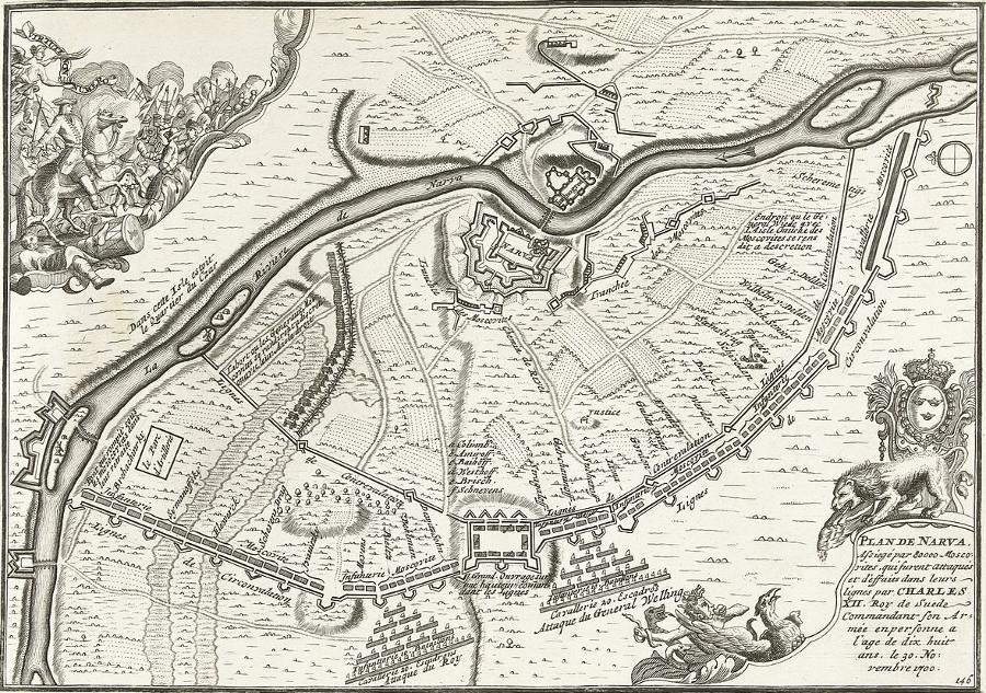 Map of the Battle of Narva, 1700